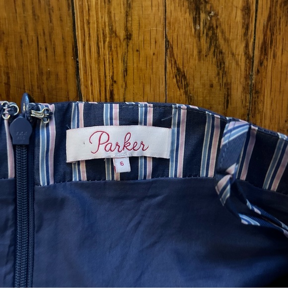 PARKER Brooklyn Poplin Ruffle Dress Blue Pink Size 6 - Picture 3 of 5